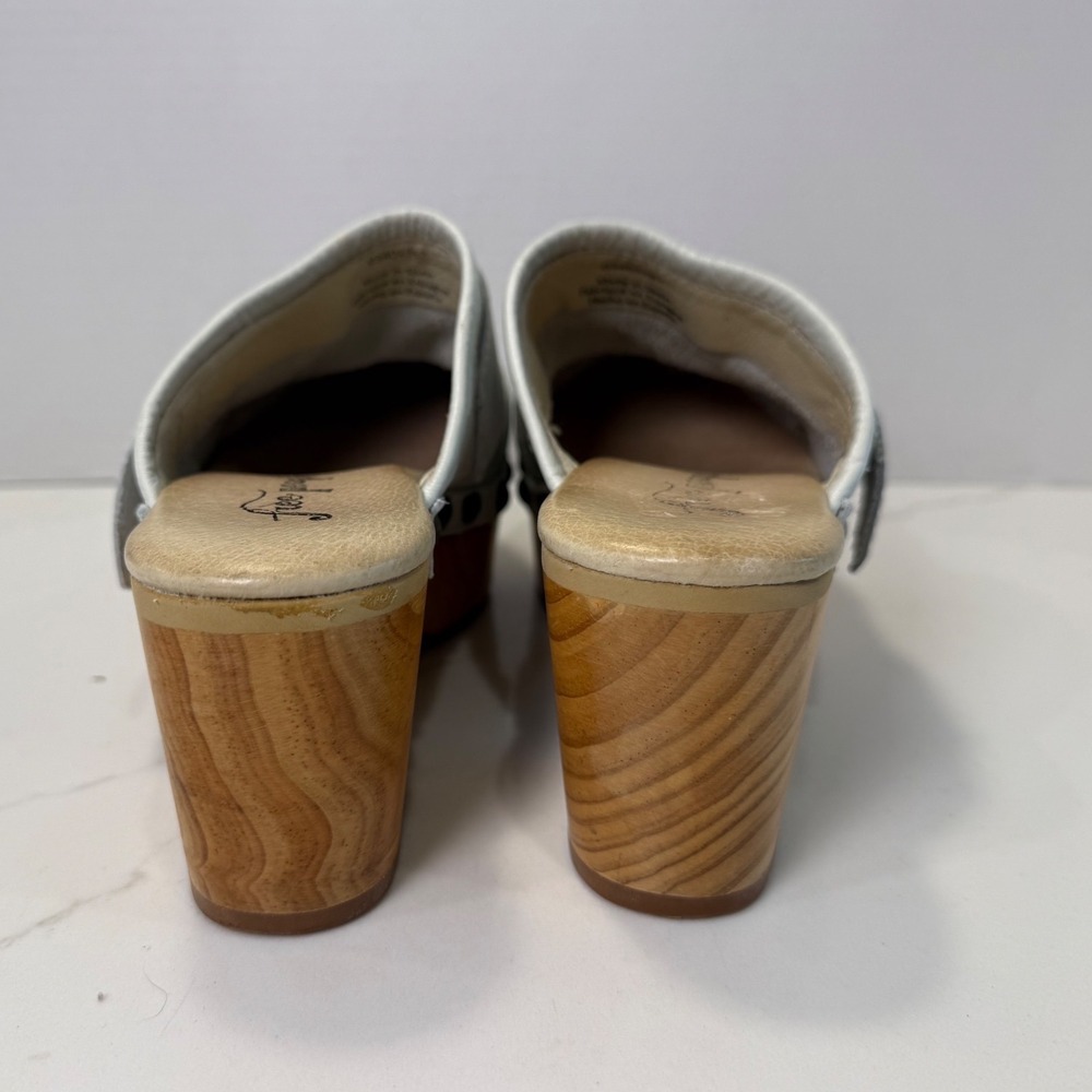 Free People Culver City Leather Buckle Studded Wooden Platform Clogs Mules Sz 37 - Picture 5 of 7